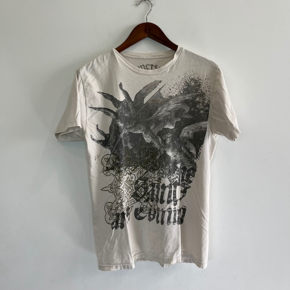 Sanctify Saints Are Coming Graphic Tee Cream Angel Gothic T-Shirt Mens Large